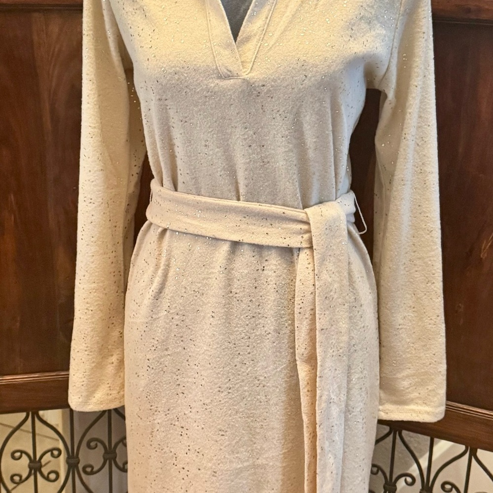 Cream Long Sleeve Belted Dress